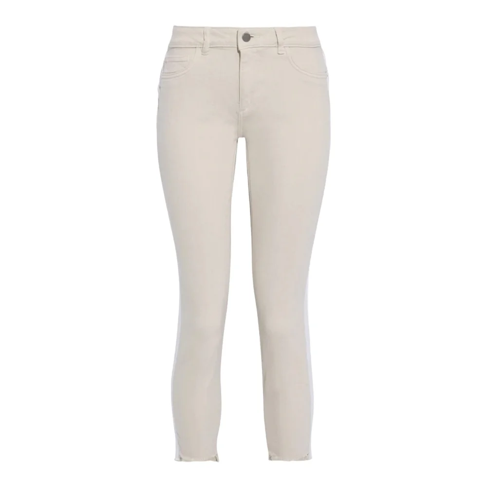 DL1961 Florence Cropped Canvas-Trimmed Jeans, Size 29, Ecru, NWT